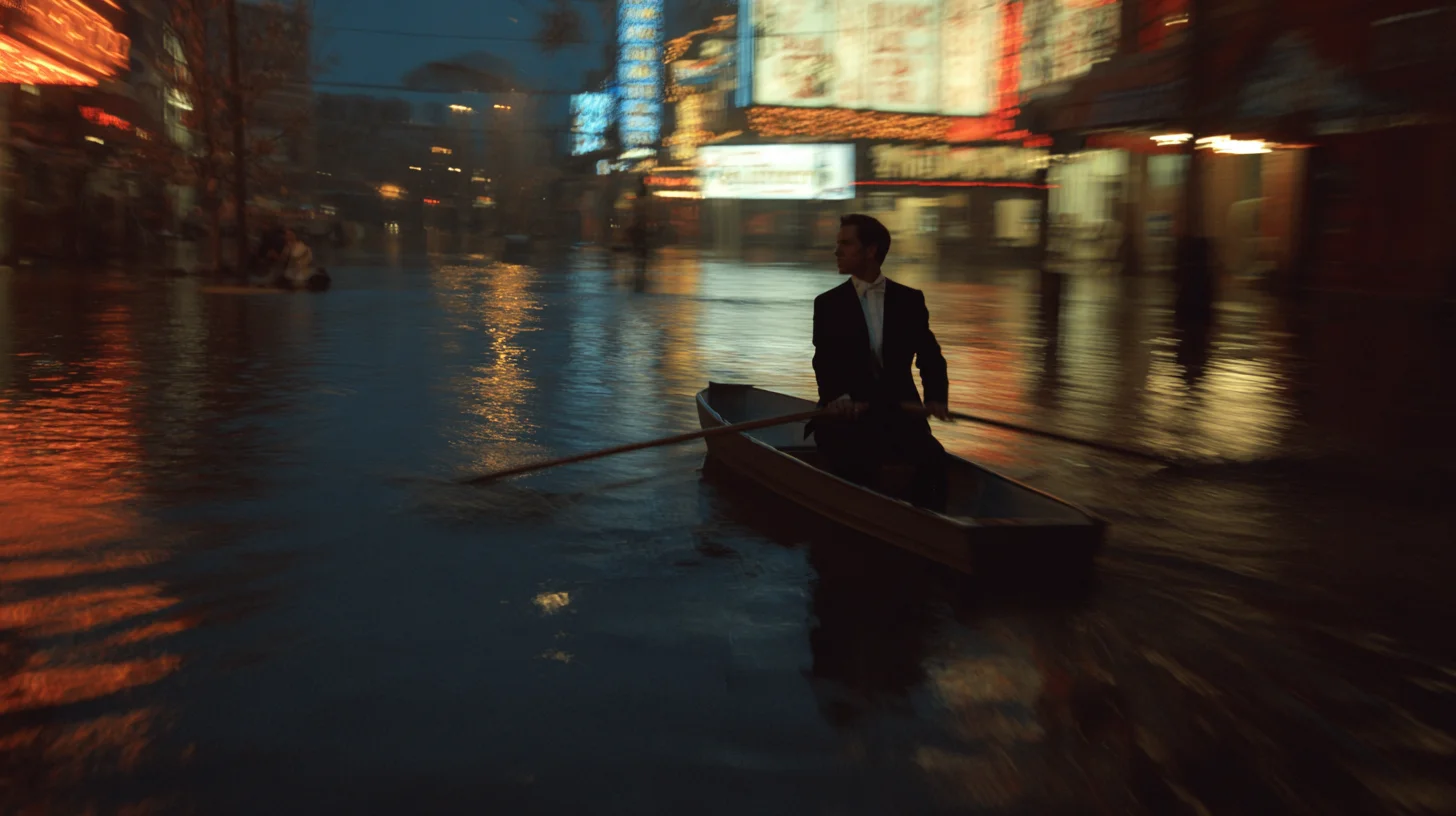 Rowing Through Flooded City