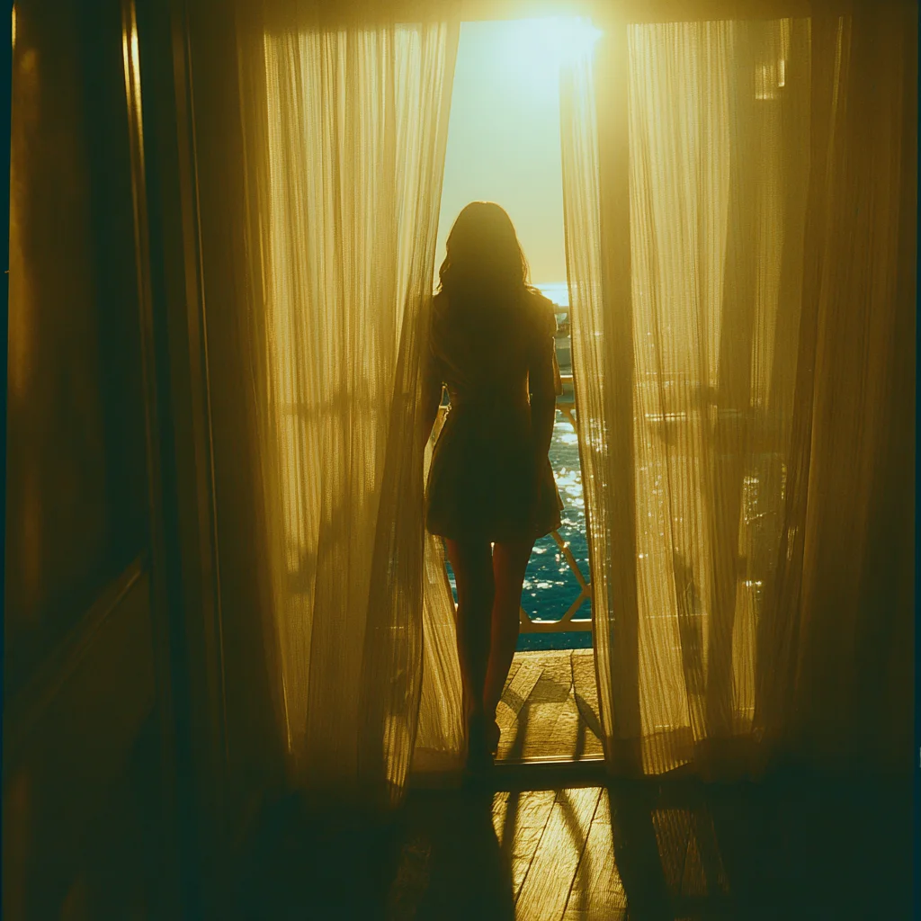 Woman Through Curtains